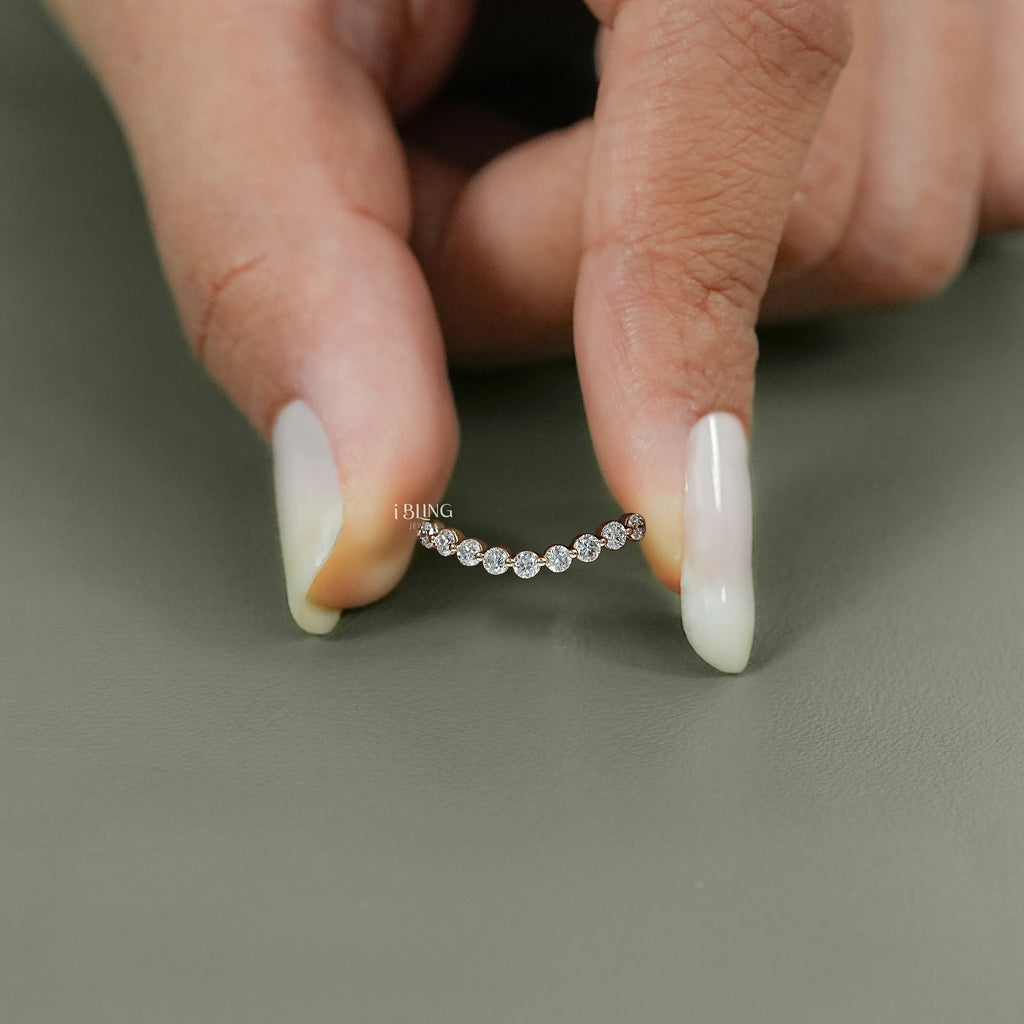 Round Cut Lab Diamond Curved Wedding Band