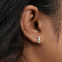 Round Cut Three Stone Huggie Hoop Earrings