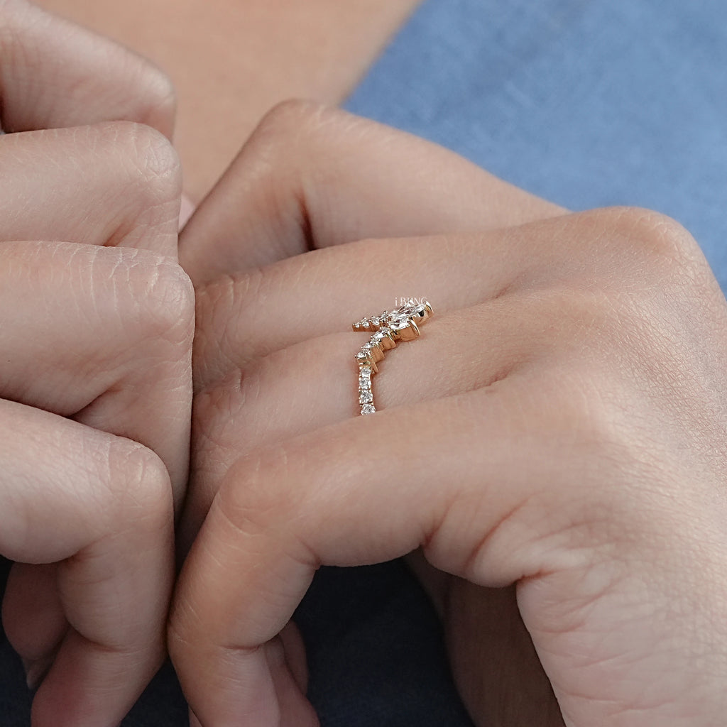 Marquise And Round Diamond Curved Wedding Band