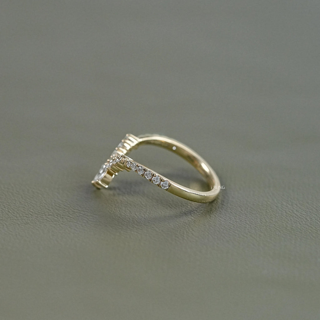 Marquise And Round Diamond Curved Wedding Band