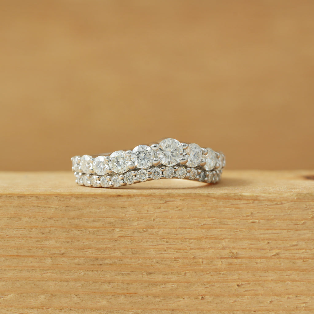 Round Moissanite Double Row Curved Wedding Band