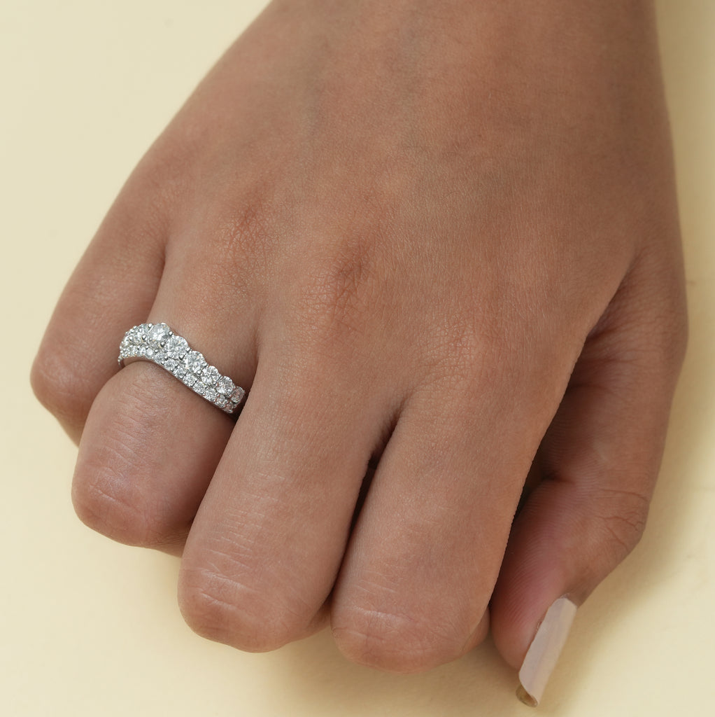 Round Moissanite Double Row Curved Wedding Band