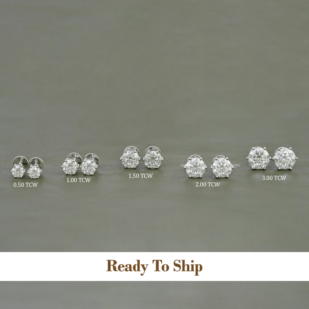 Round Moissanite Solitaire Diamond Stud Earrings