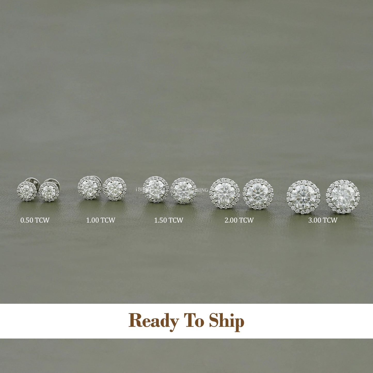 Round Moissanite Diamond Halo Stud Earrings