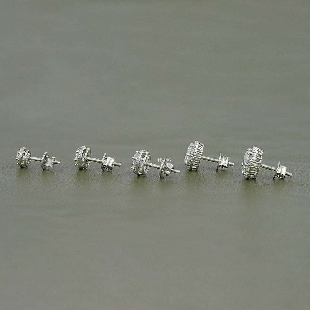 Round Moissanite Diamond Halo Stud Earrings
