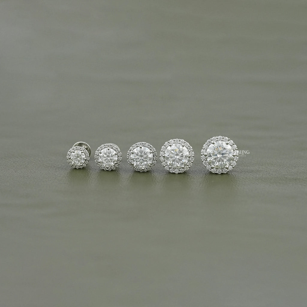 Round Moissanite Diamond Halo Stud Earrings