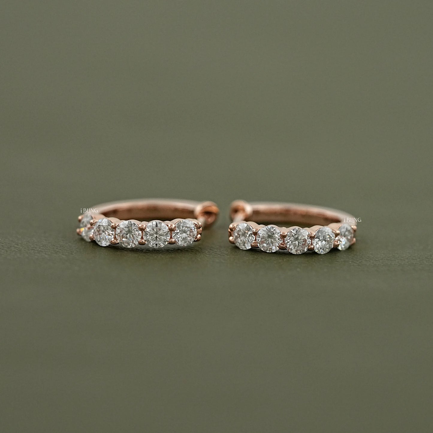 Five Stone Round Moissanite Huggie Hoop Earrings