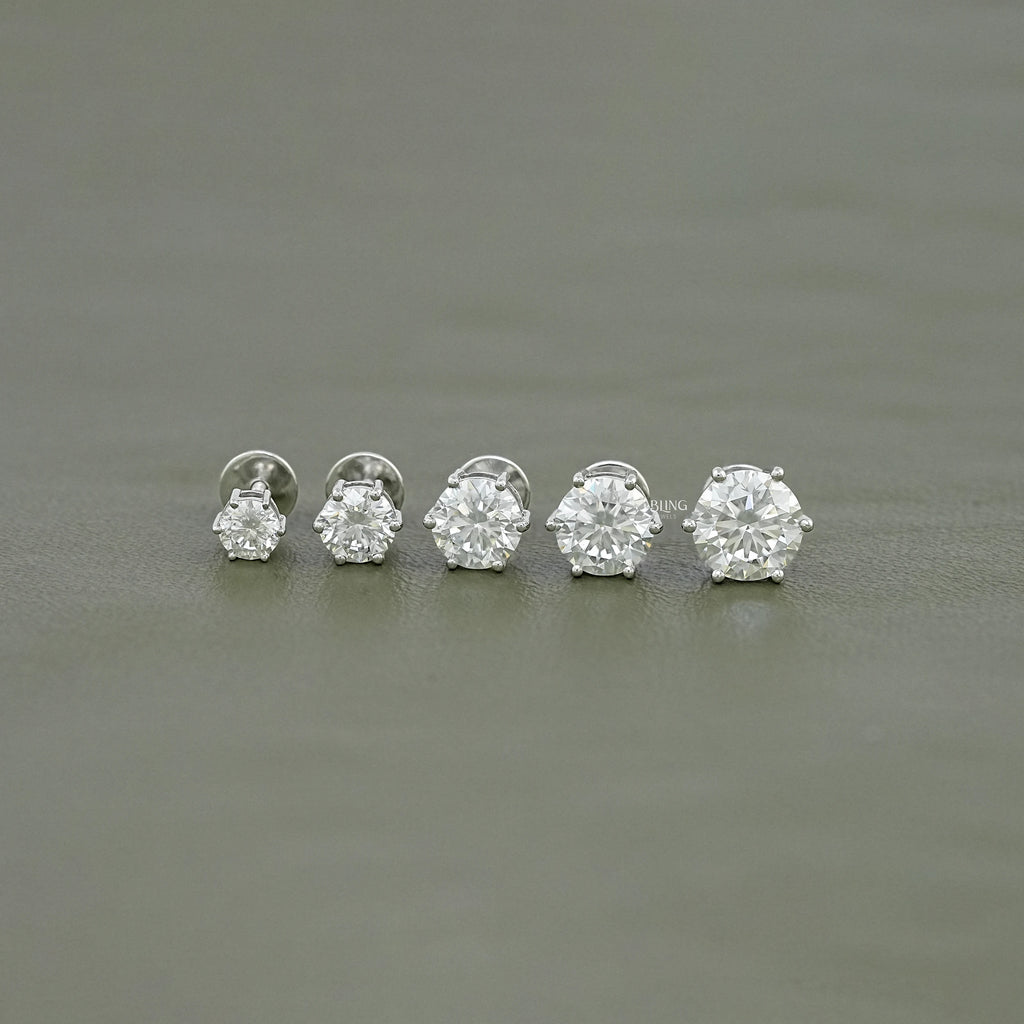 Round Moissanite Solitaire Diamond Stud Earrings