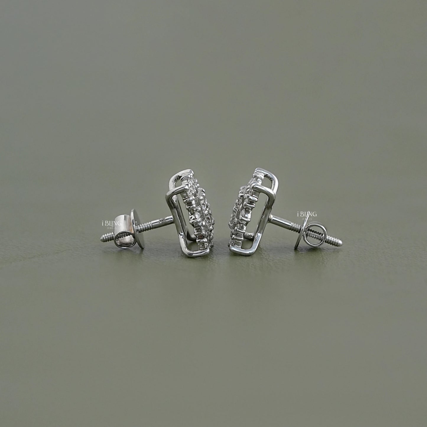 Round Cut CVD Diamond Square Shape Earrings Stud