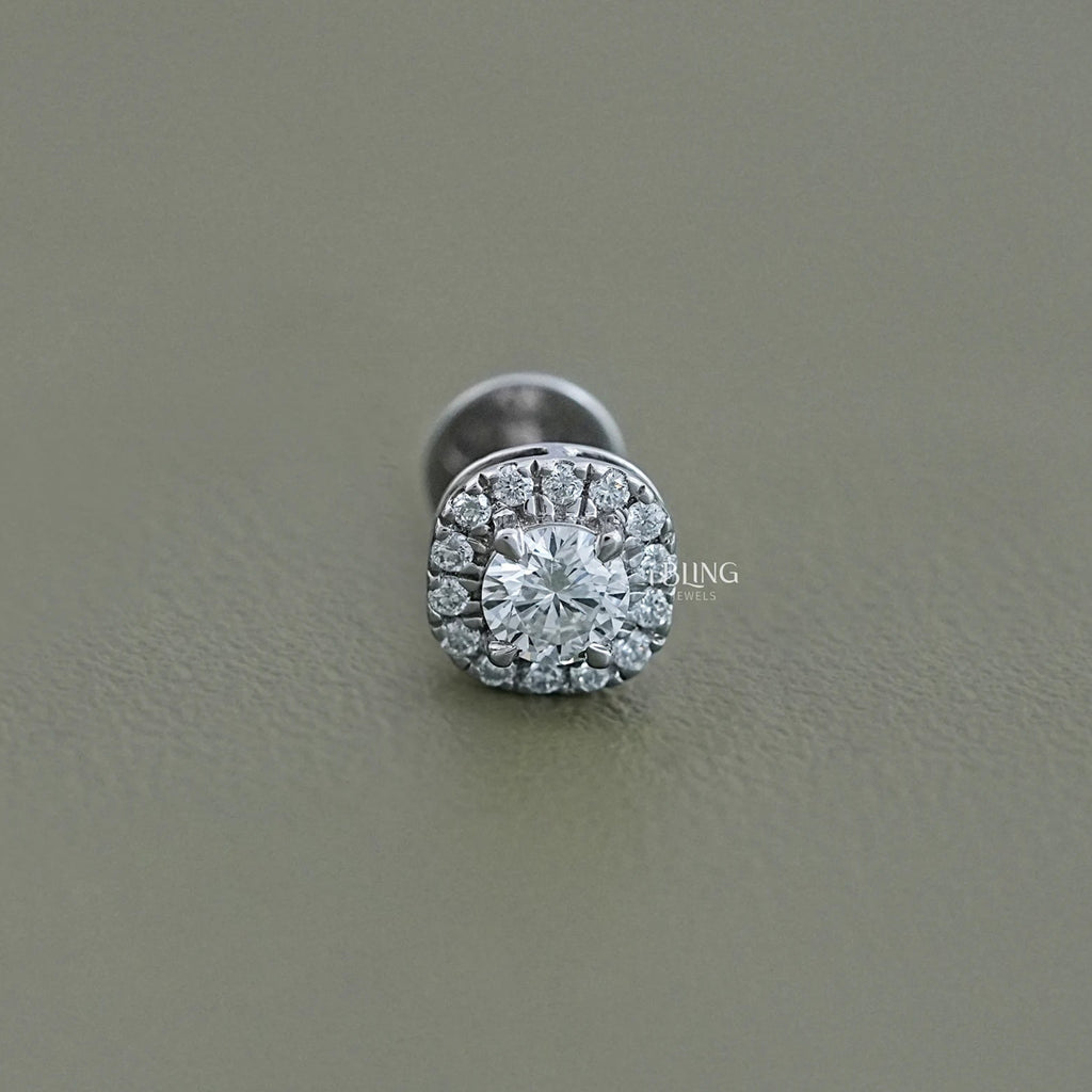 Round Shape Halo Stud Earring For Men