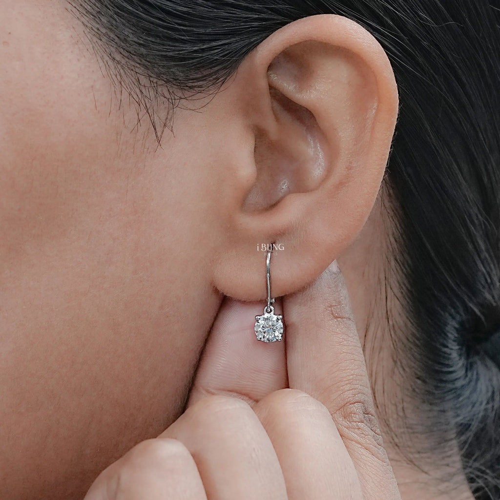 Round Solitaire Diamond Dangle Drop Earrings