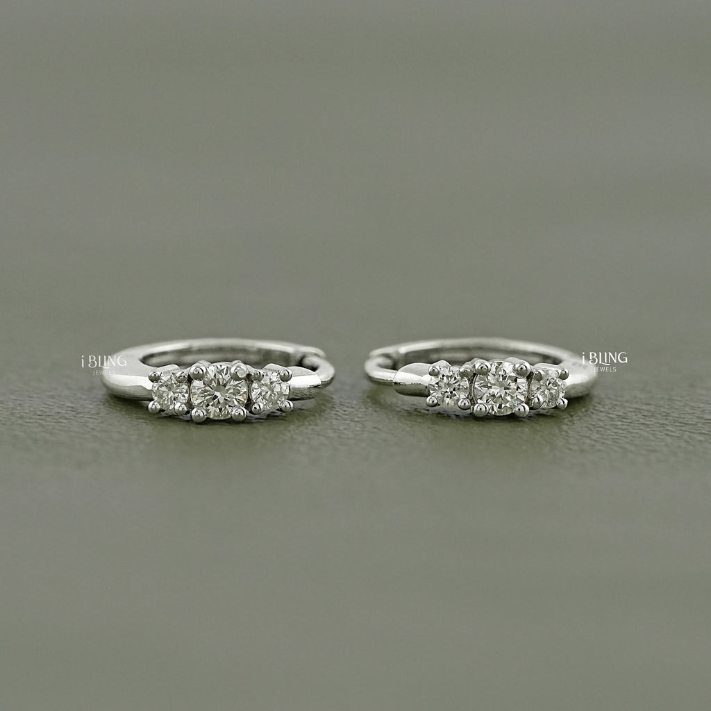 Round Three Stone Lab Diamond Hoop Earring