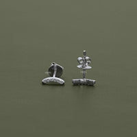 Curved Bar Round Diamond Stud Earrings