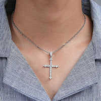 Round Cut Lab Grown Diamond Cross Pendant