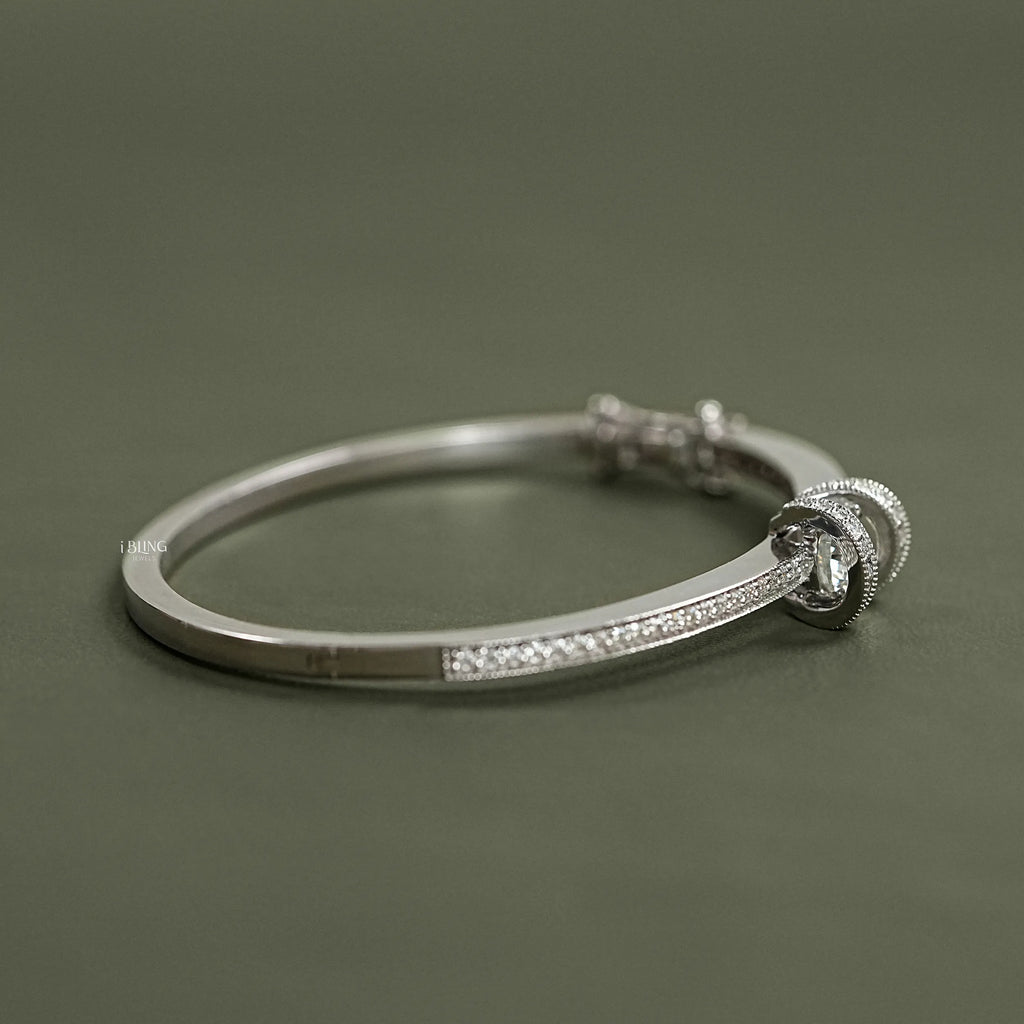 Round Cut Lab Diamond Milgrain Work Bridal Bangle