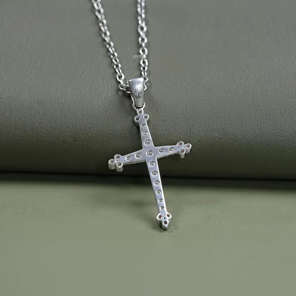 Round Cut Lab Grown Diamond Cross Pendant
