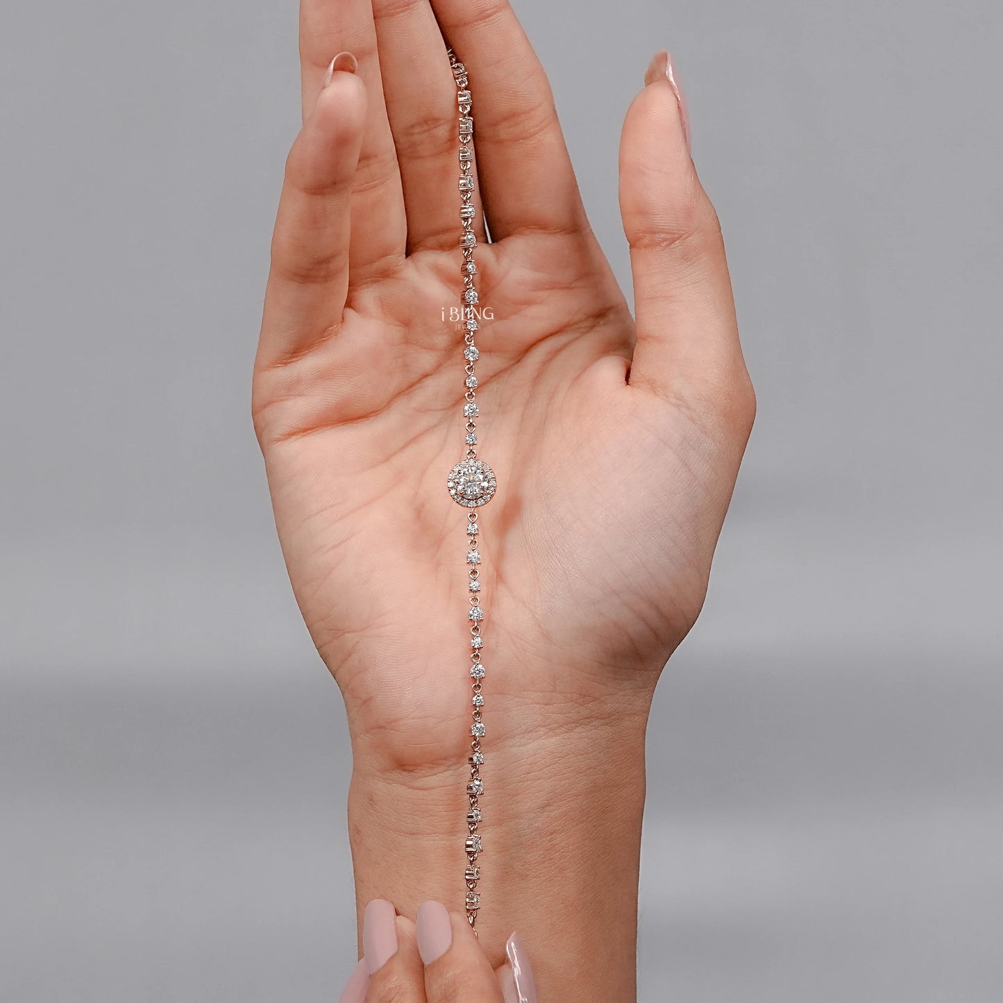 Round Cut CVD Diamond Halo Linked Bridal Bracelet