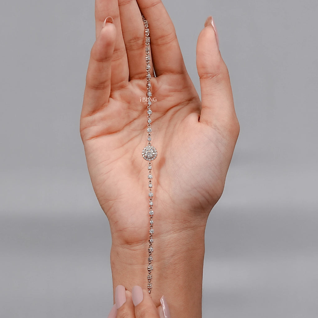 Round Cut CVD Diamond Halo Linked Bridal Bracelet