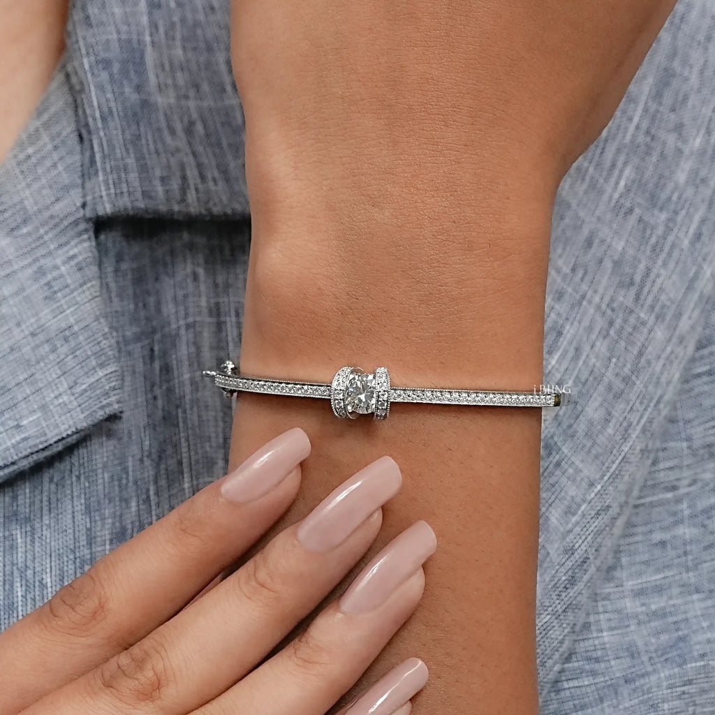 Round Cut Lab Diamond Milgrain Work Bridal Bangle