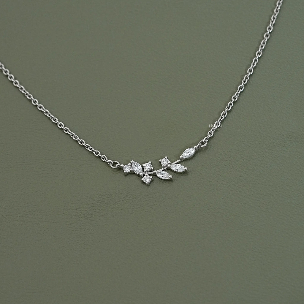 Marquise Cut Lab Diamond Floral Leaf Necklace