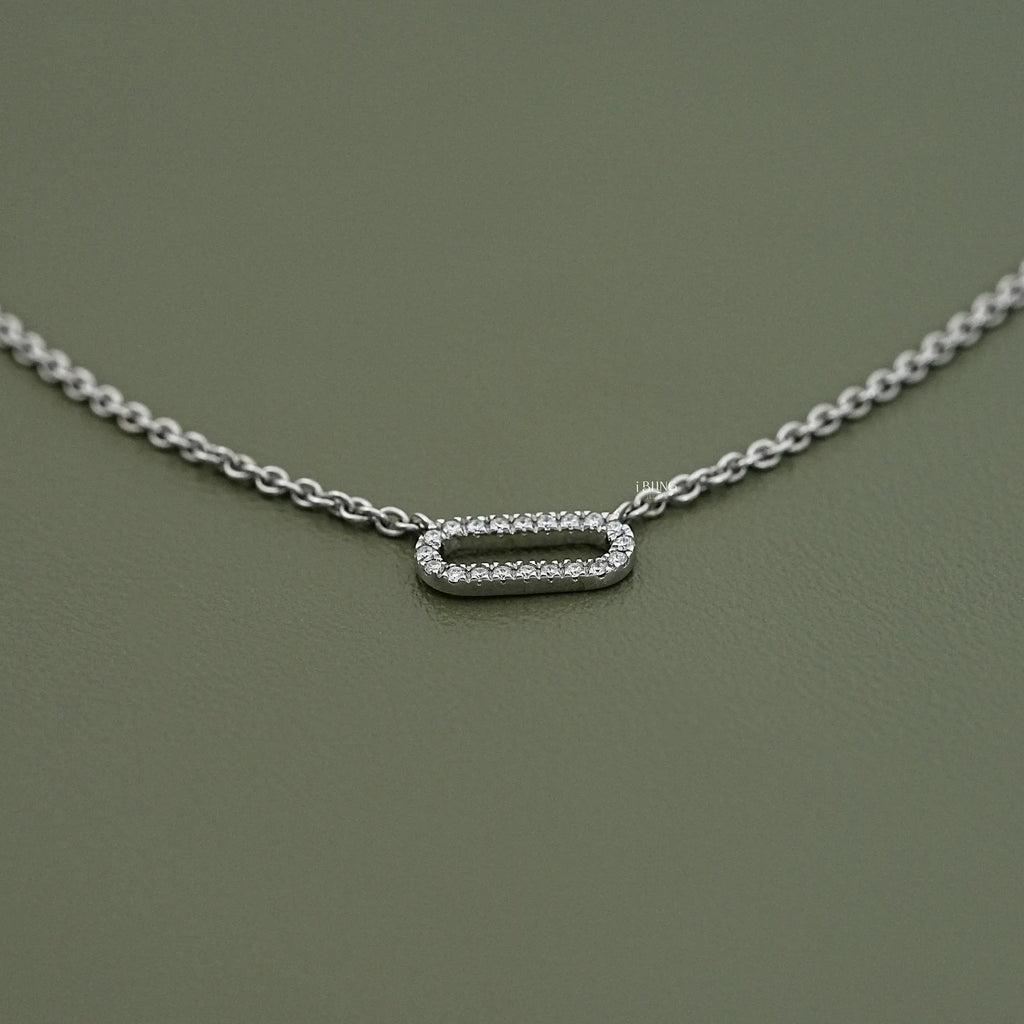 Round Cut Lab Diamond Pave Set Paperclip Necklace