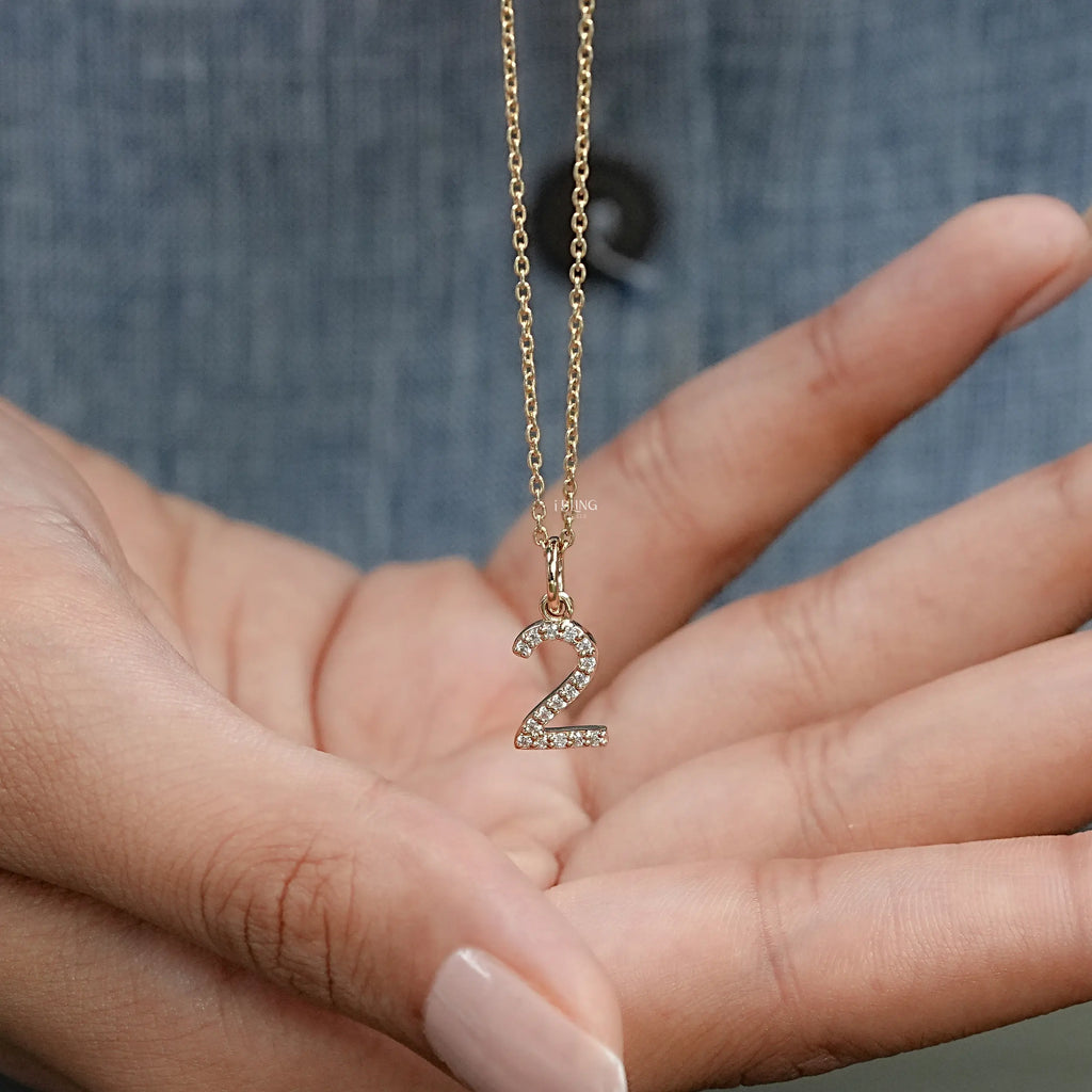 Round Cut Lab Grown Diamond Number Charm Pendant