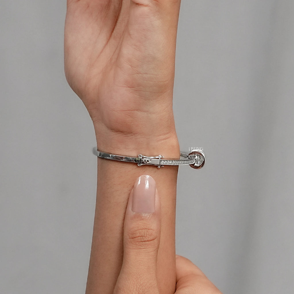 Round Cut Lab Diamond Milgrain Work Bridal Bangle