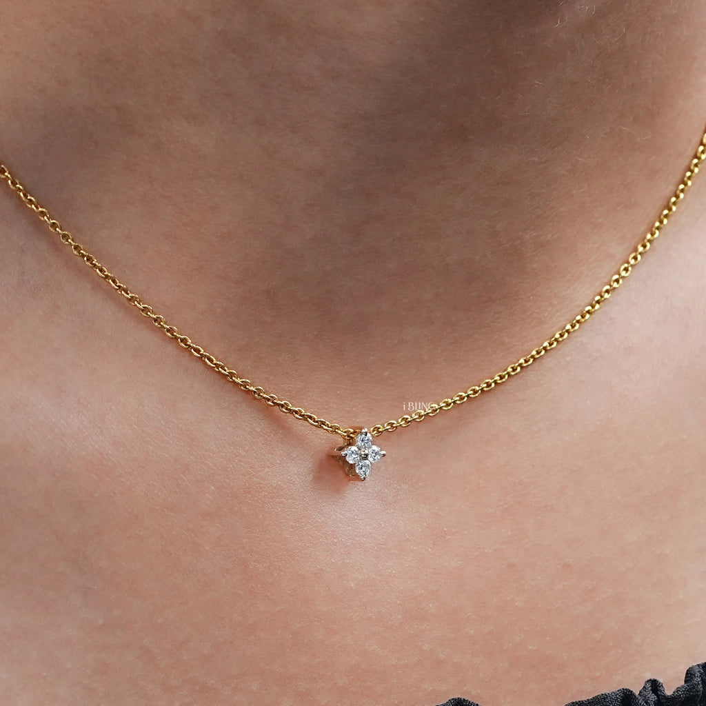 Round Cut Lab Grown Diamond Dainty Flower Pendant