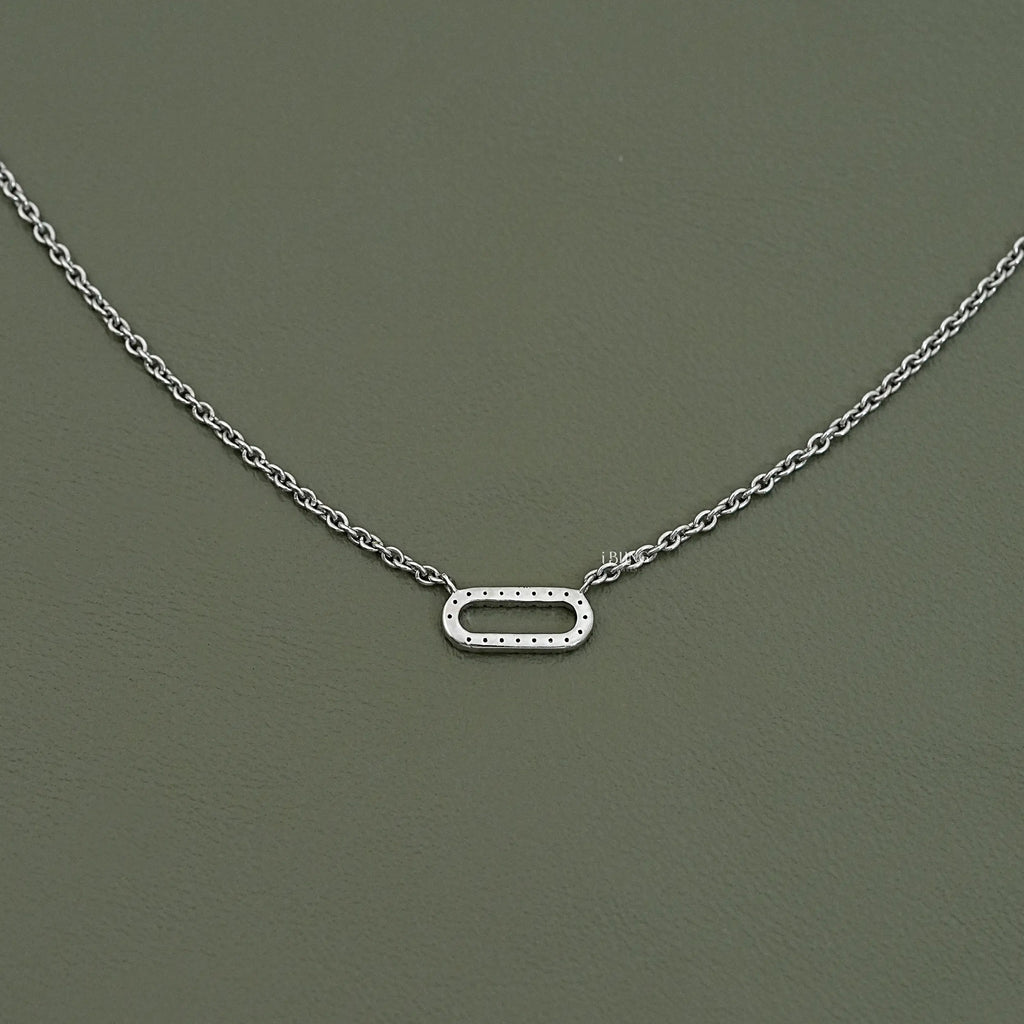 Round Cut Lab Diamond Pave Set Paperclip Necklace