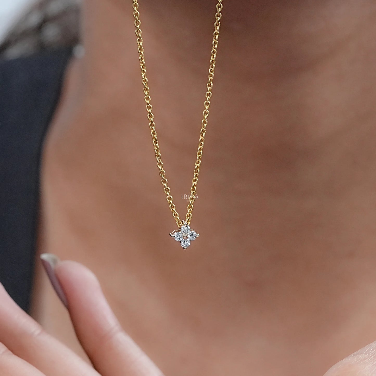 Round Cut Lab Grown Diamond Dainty Flower Pendant Pendants