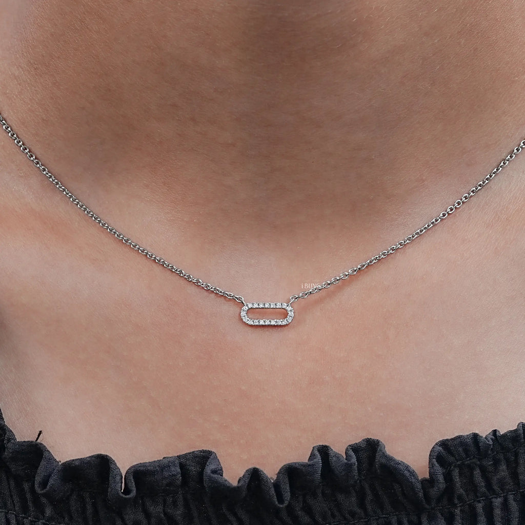 Round Cut Lab Diamond Pave Set Paperclip Necklace