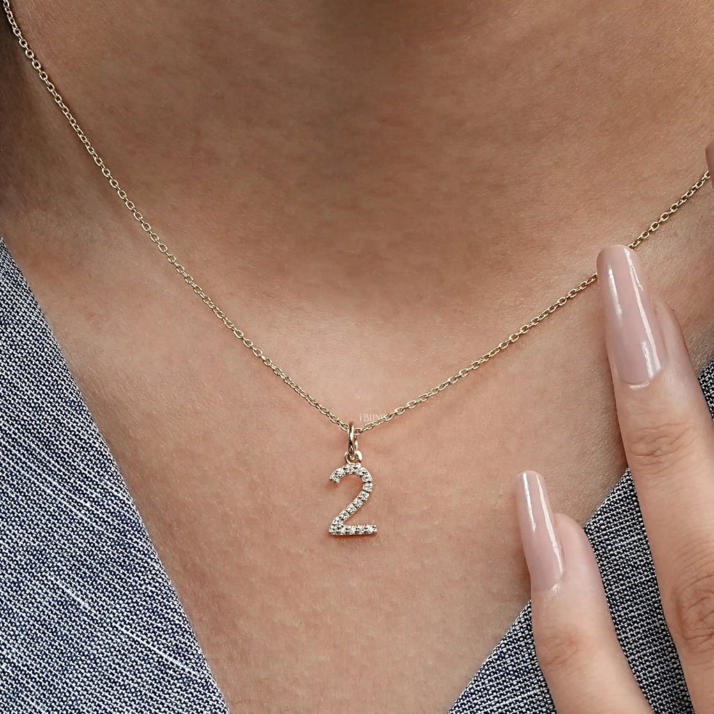 Round Cut Lab Grown Diamond Number Charm Pendant