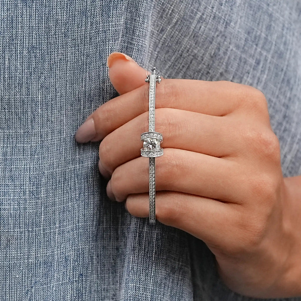 Round Cut Lab Diamond Milgrain Work Bridal Bangle