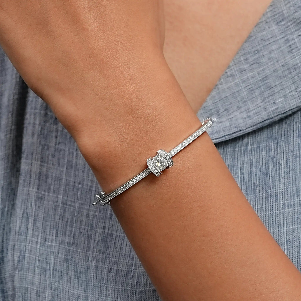 Round Cut Lab Diamond Milgrain Work Bridal Bangle