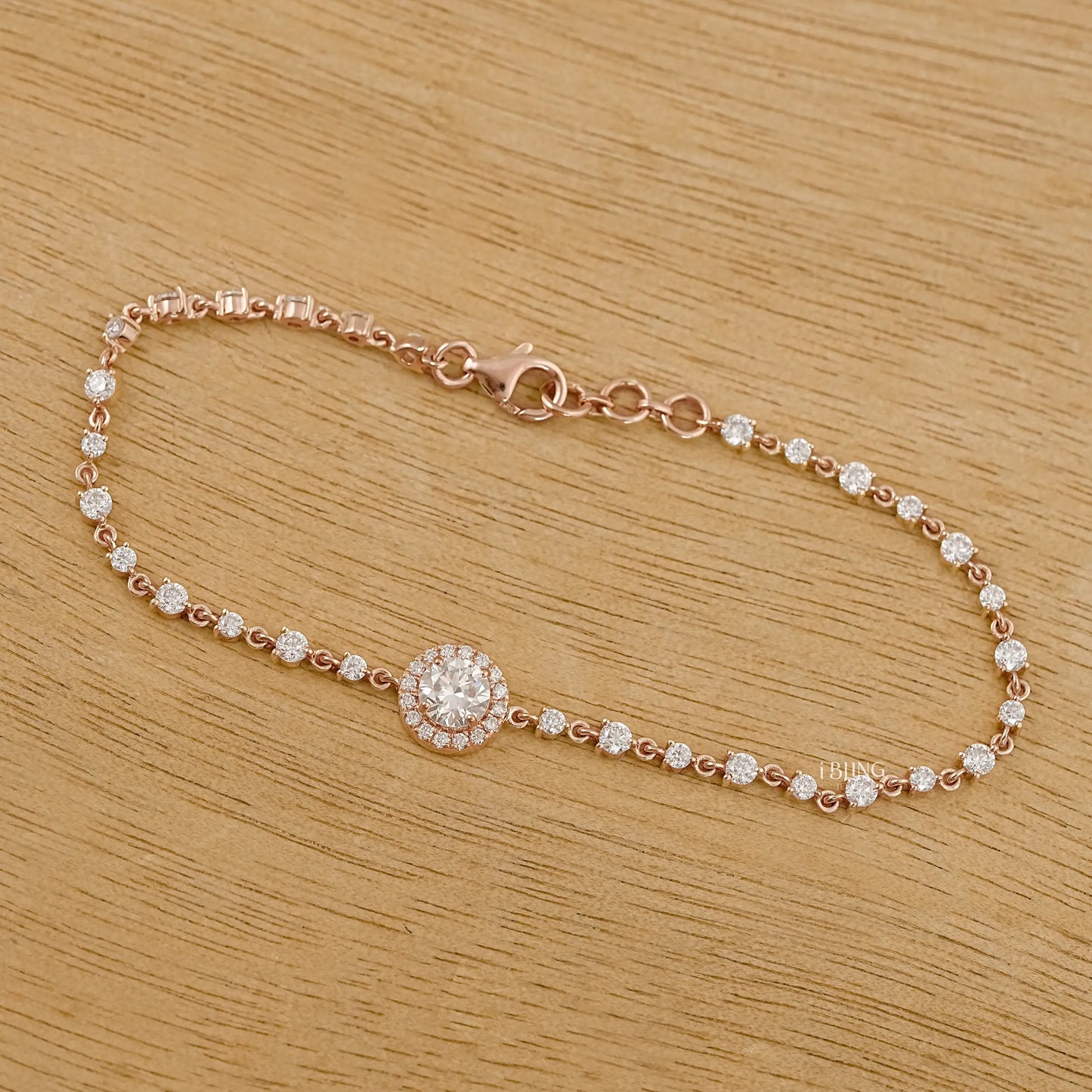 Round Cut CVD Diamond Halo Linked Bridal Bracelet