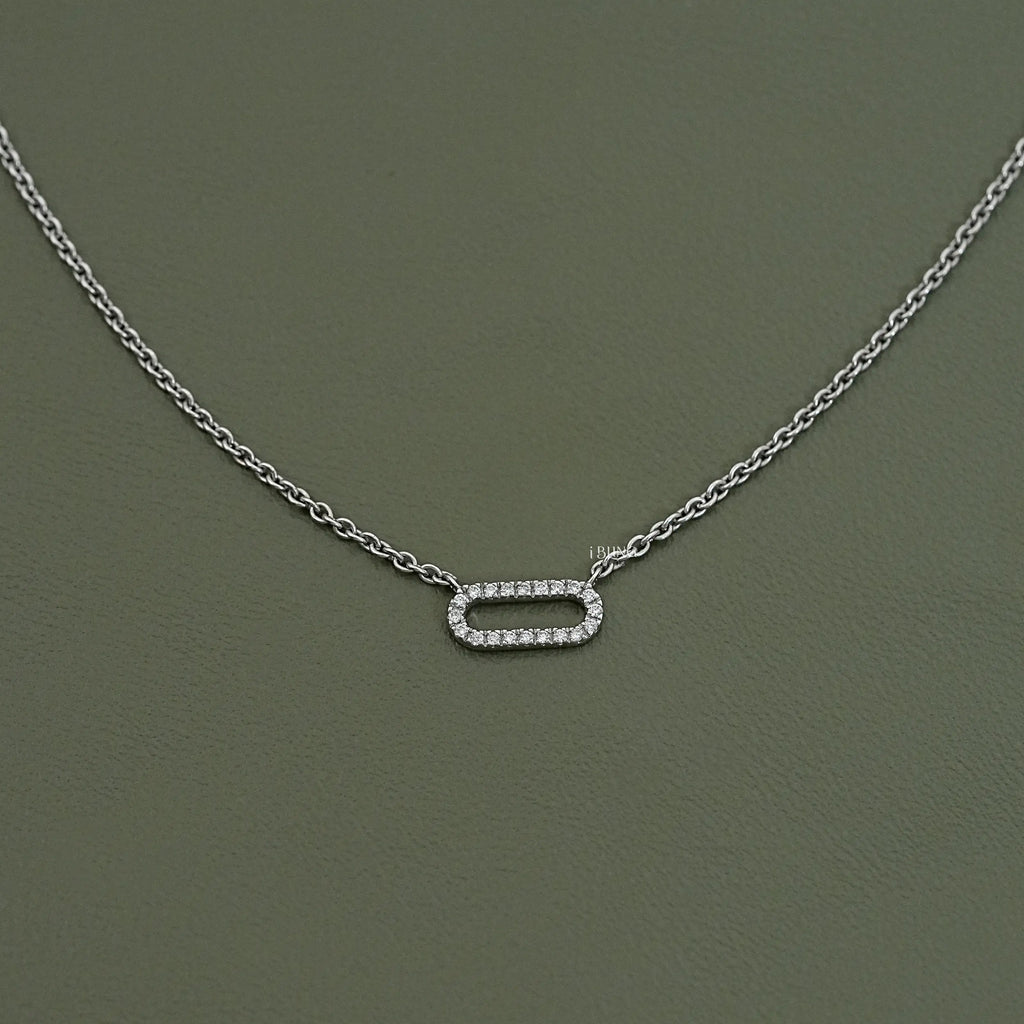 Round Cut Lab Diamond Pave Set Paperclip Necklace
