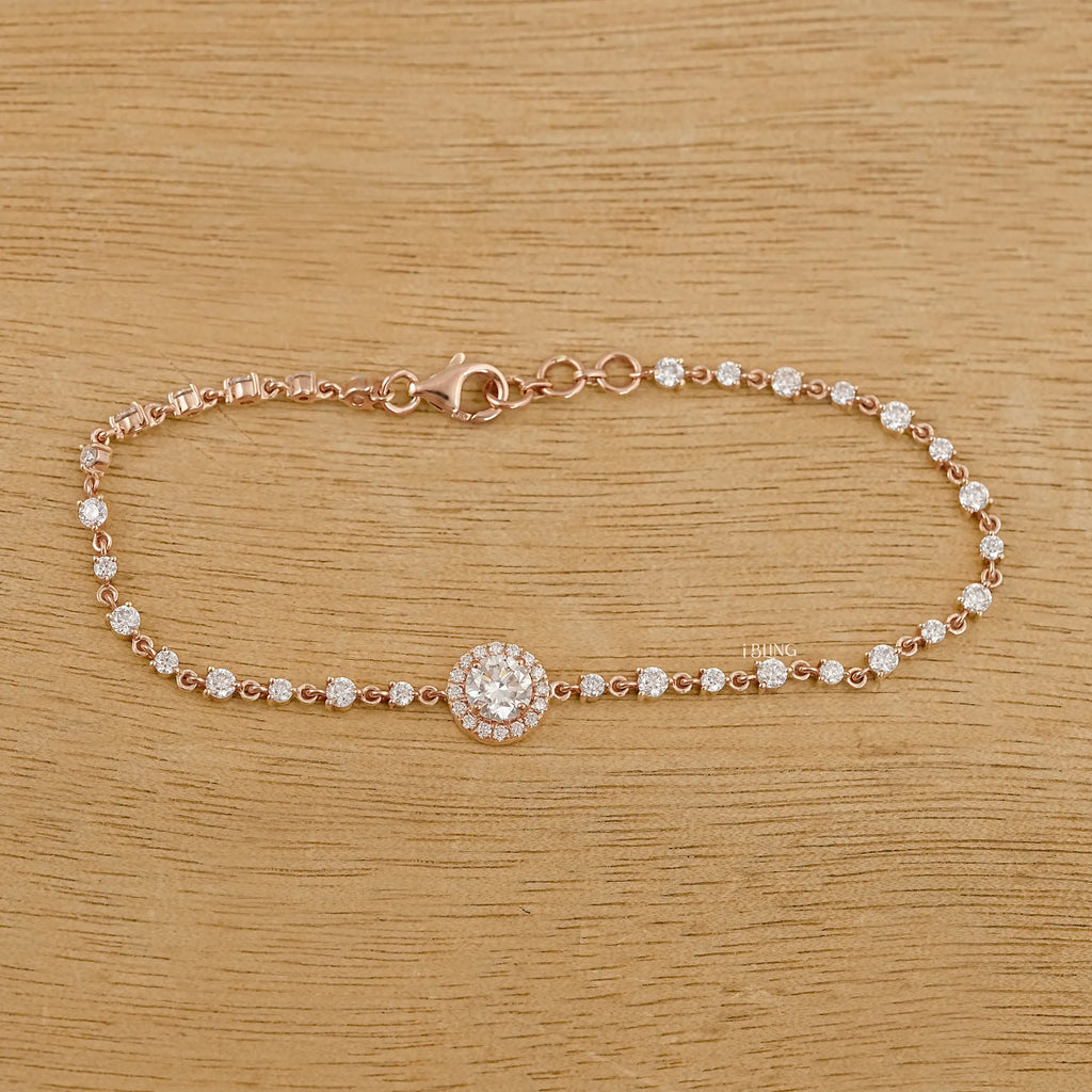 Round Cut CVD Diamond Halo Linked Bridal Bracelet