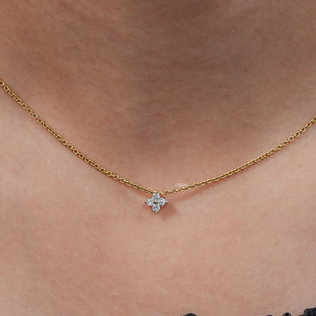 Round Cut Lab Grown Diamond Dainty Flower Pendant