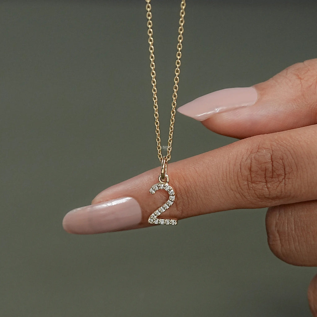 Round Cut Lab Grown Diamond Number Charm Pendant