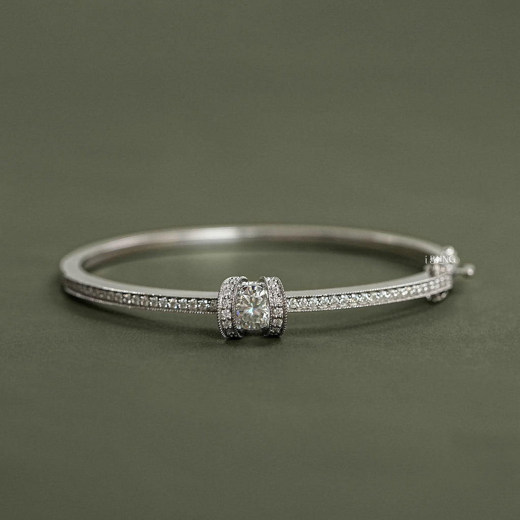 Round Cut Lab Diamond Milgrain Work Bridal Bangle