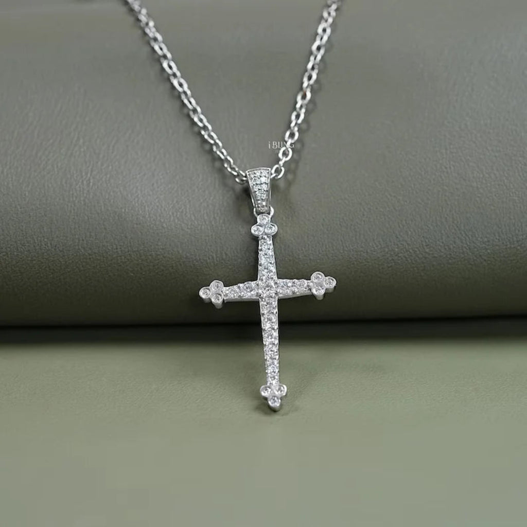 Round Cut Lab Grown Diamond Cross Pendant
