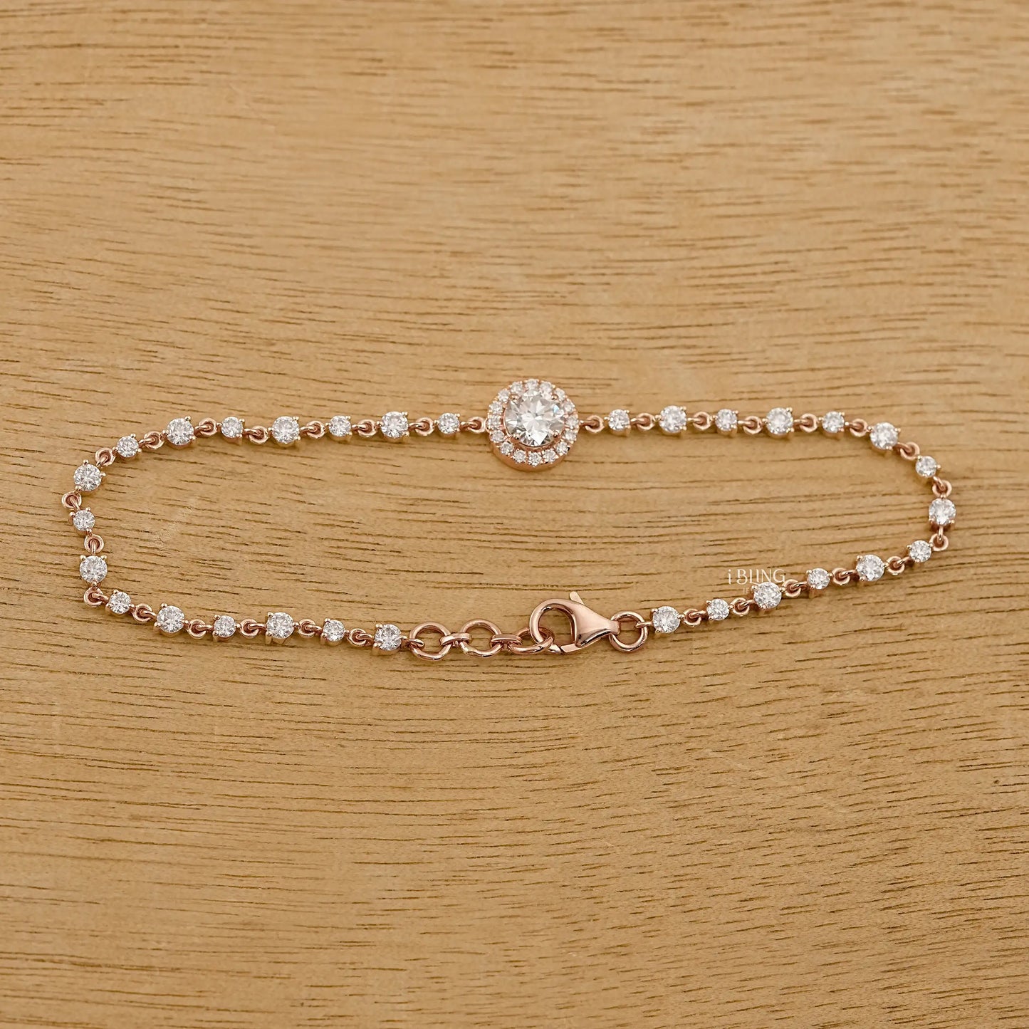 Round Cut CVD Diamond Halo Linked Bridal Bracelet