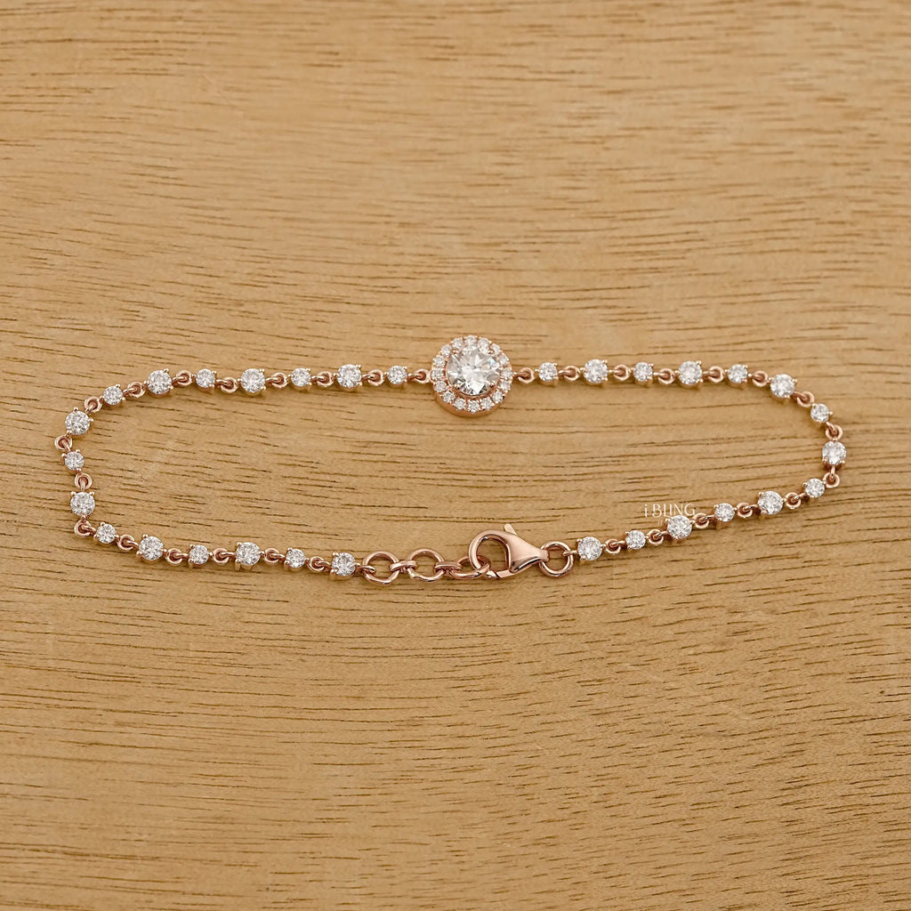 Round Cut CVD Diamond Halo Linked Bridal Bracelet