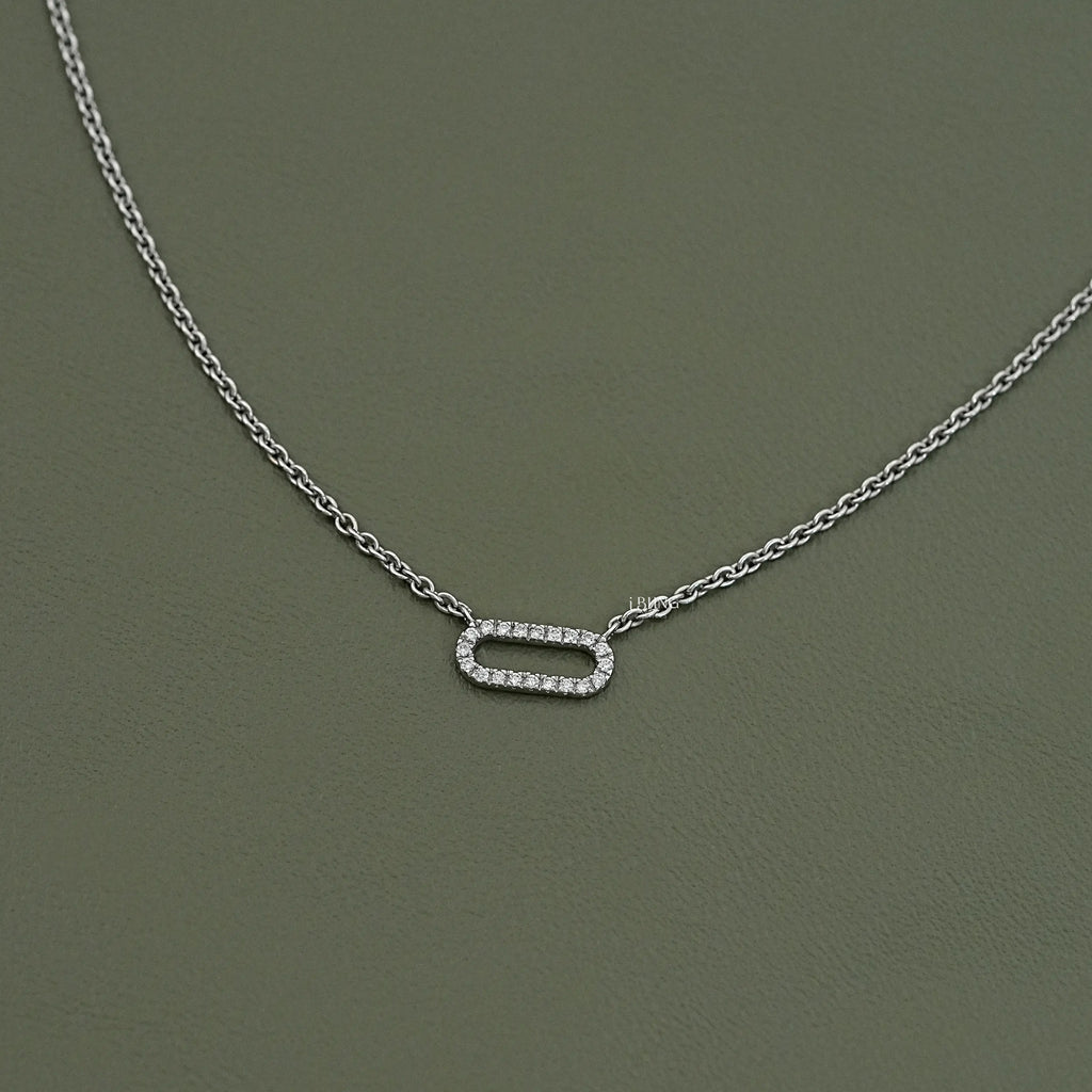 Round Cut Lab Diamond Pave Set Paperclip Necklace