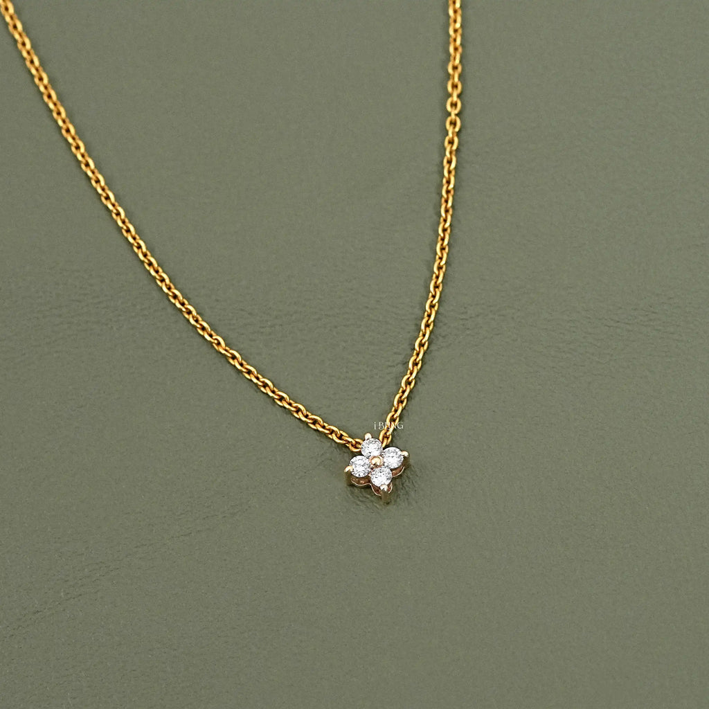 Round Cut Lab Grown Diamond Dainty Flower Pendant