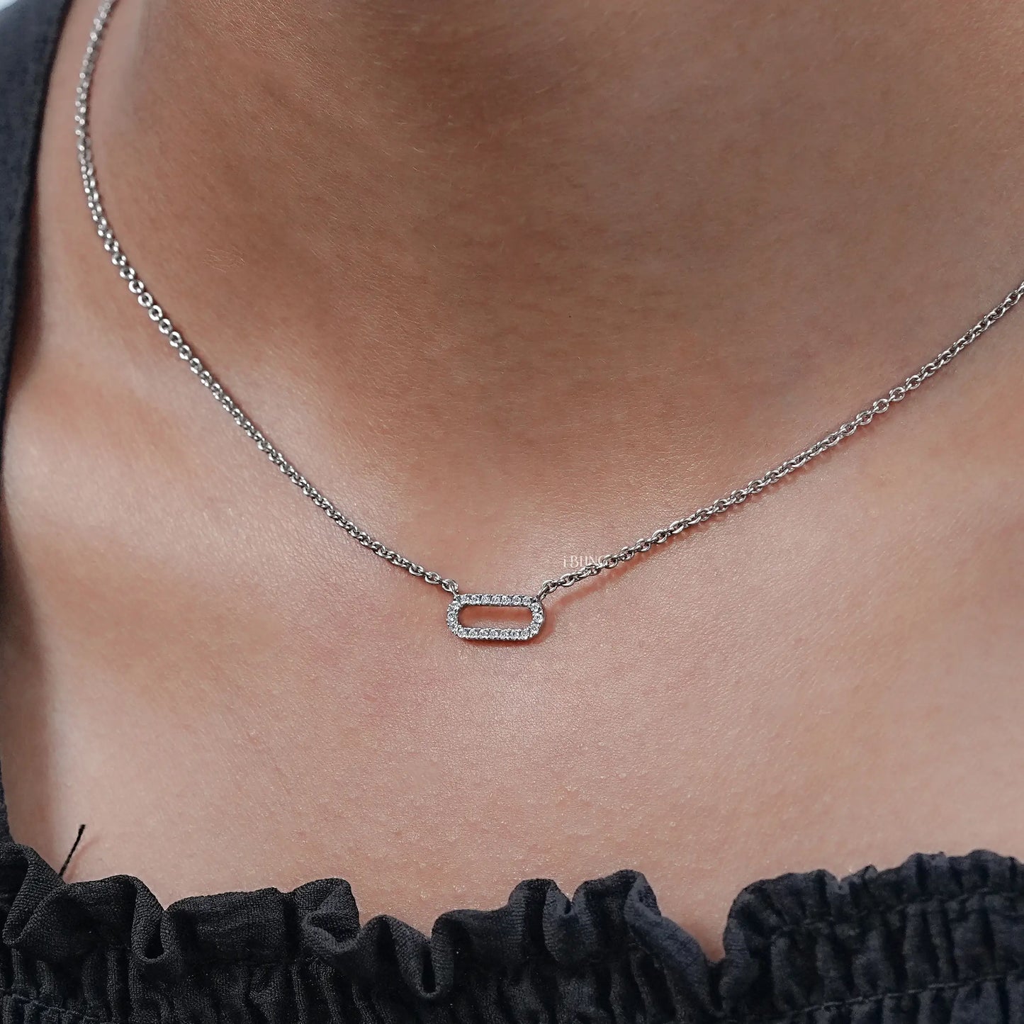 Round Cut Lab Diamond Pave Set Paperclip Necklace