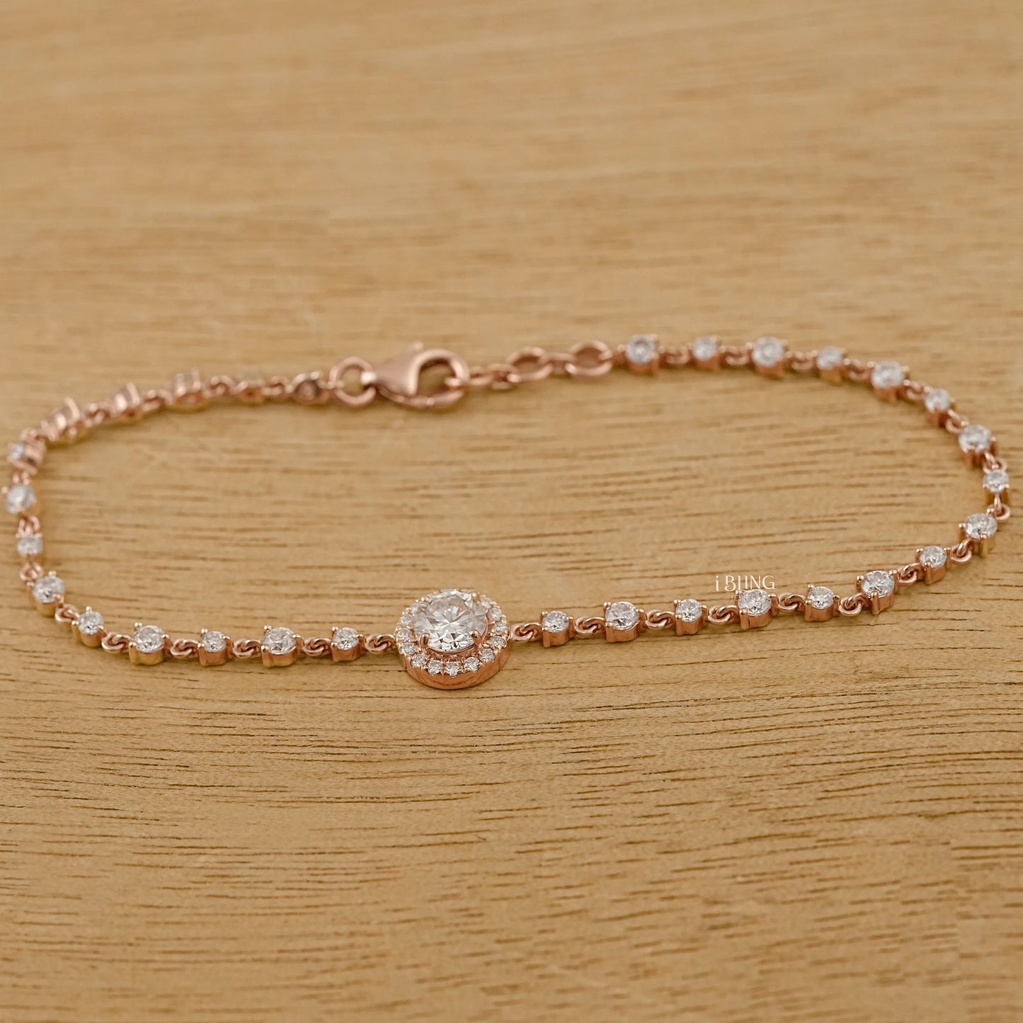 Round Cut CVD Diamond Halo Linked Bridal Bracelet