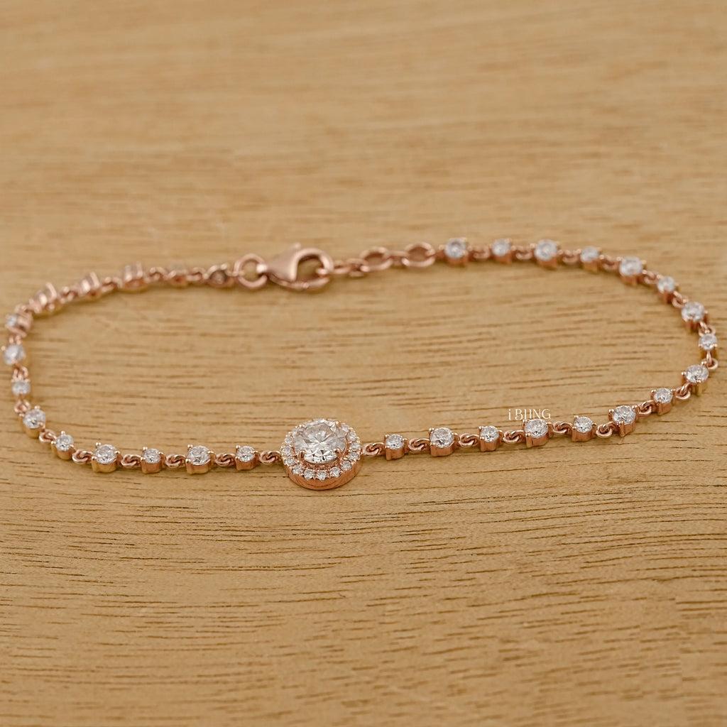 Round Cut CVD Diamond Halo Linked Bridal Bracelet