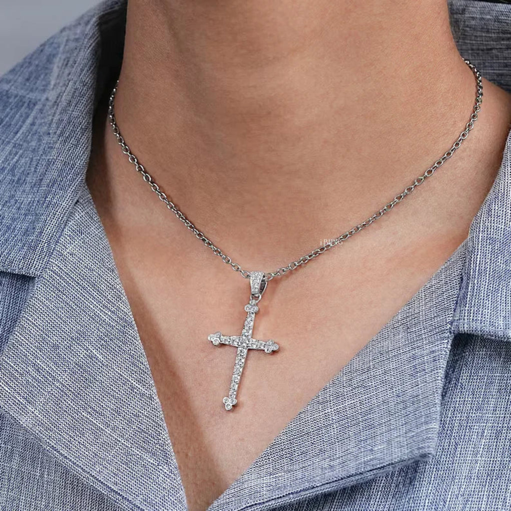 Round Cut Lab Grown Diamond Cross Pendant