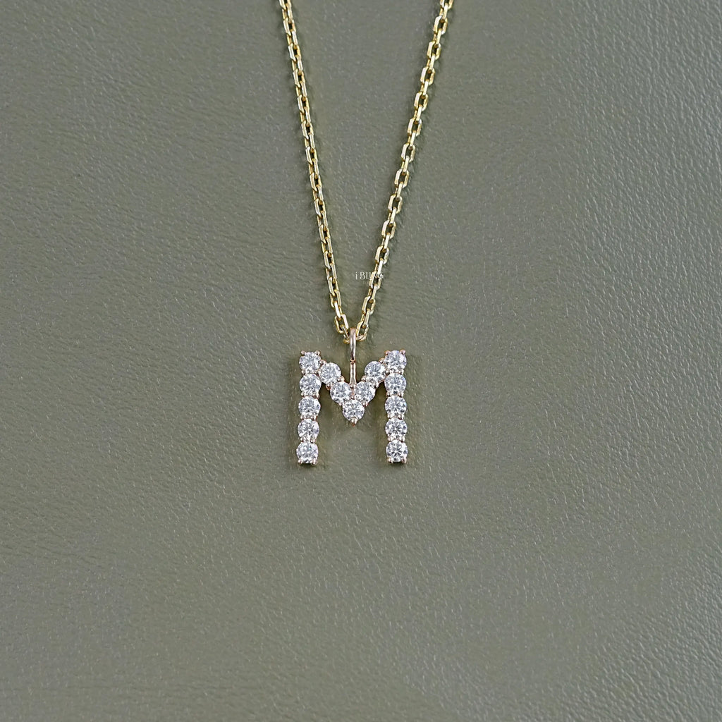 Round Cut Lab Grown Diamond Initial Charm Pendant